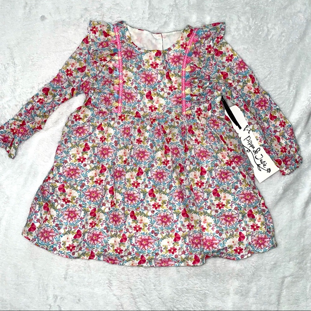 Pippa & Julie Long Sleeve Ruffle Floral Baby Girl Dress